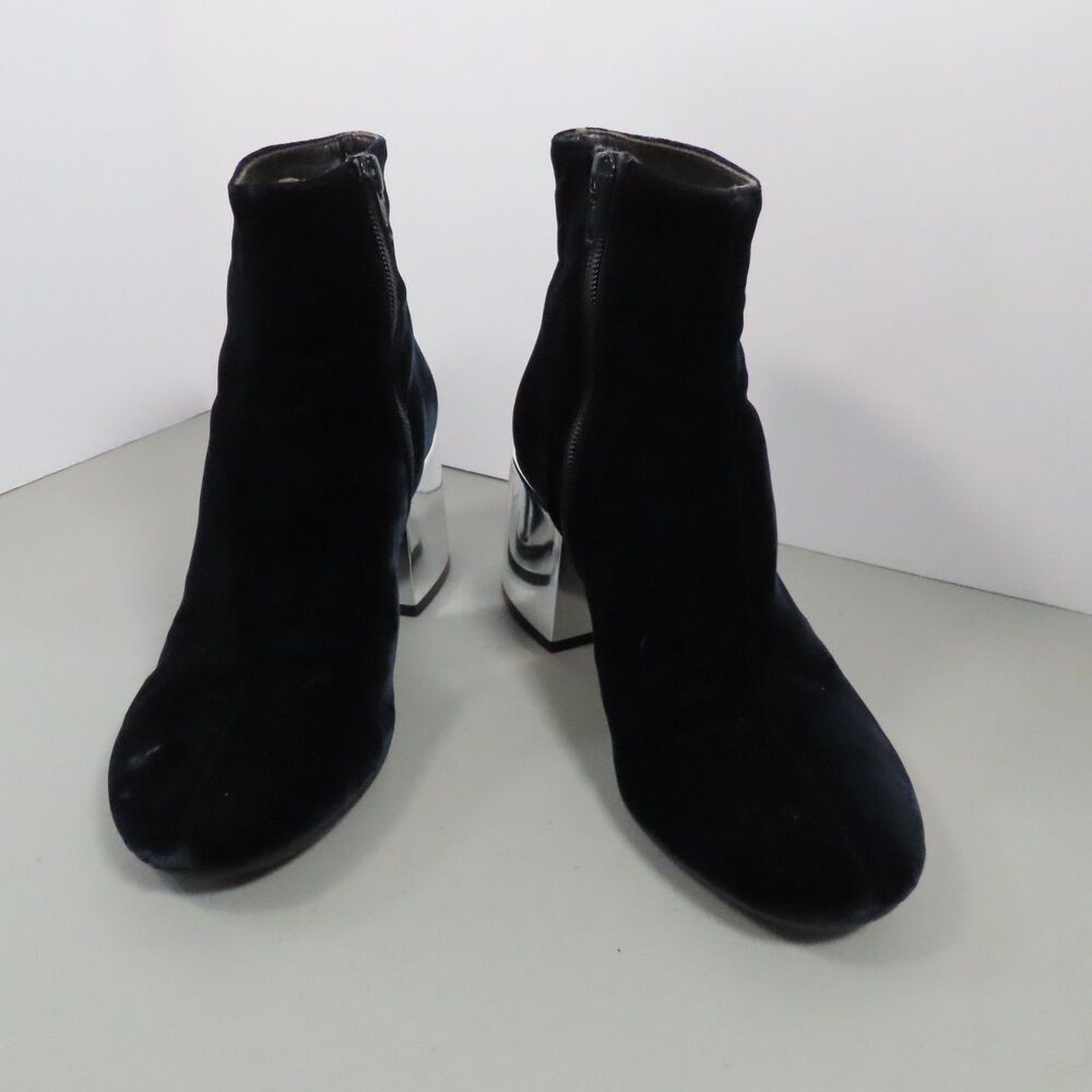 MM6 Maison Margiela Navy Velvet Ankle Boots Silver Chrome Heel Sz 38/US 6.5